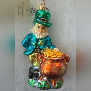 Christopher Radko Lucky O'Day Leprechaun w/Pot o Gold Glass Ornament w/Tag, Mint